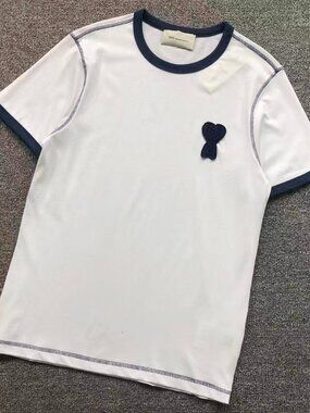 AMI White and Blue Heart Embroidered Short-Sleeve T-Shirt